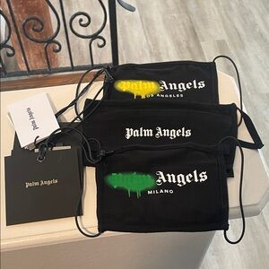 Palm Angels Black Face Masks with Green and Yellow Spray Accents (Set of 3)